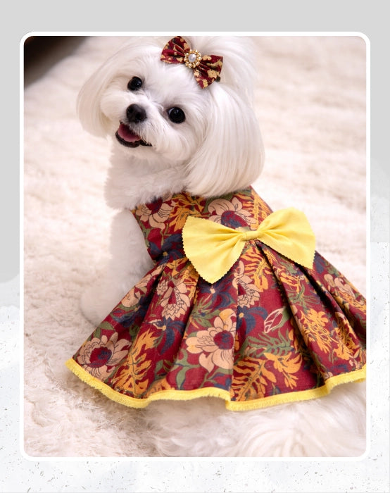 Red Floral Cotton Dress For Dog & Cat | Dog Lehenga | Pet Lehenga Choli | Indian Dress for Dogs, Cats & Pets | Traditional Wedding & Festival Outfit
