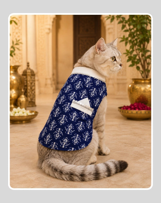 Blue Cotton Ethnic Kurta Sherwani for Dog, Cat and Puppy | Ethnic Wear | Mehendi - Dress - Party - Diwali - Wedding Wear