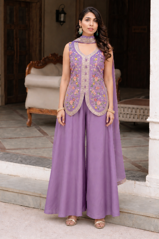 Purple indo western kurti with palazzo and dupatta 3pc set