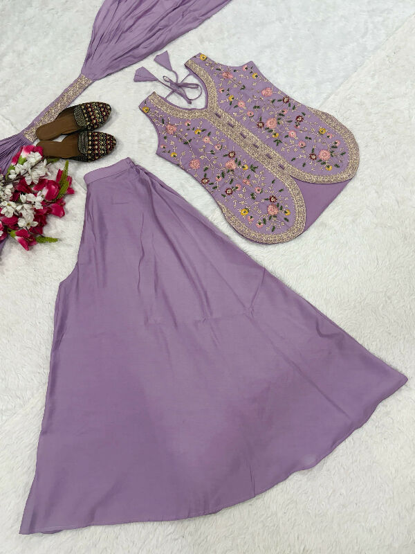 Purple indo western kurti with palazzo and dupatta 3pc set