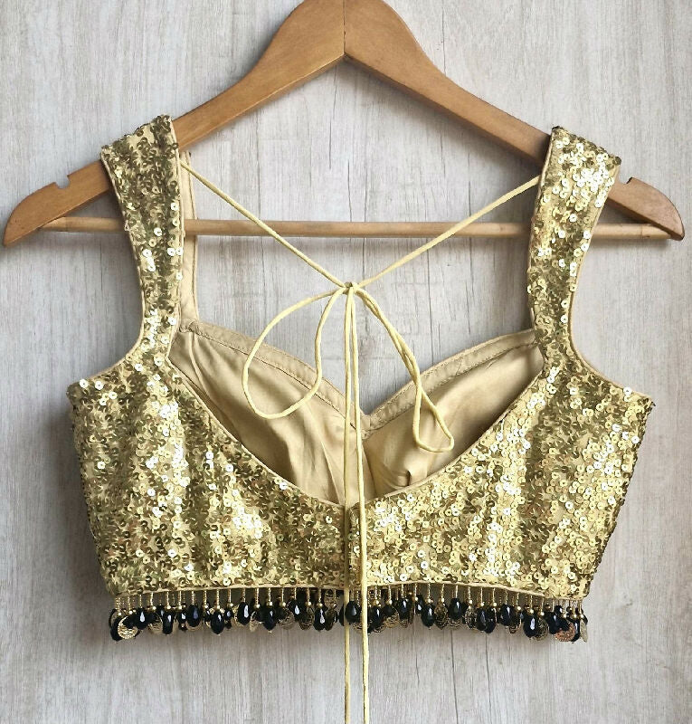 Gold Sequins Sweetheart Neck Blouse