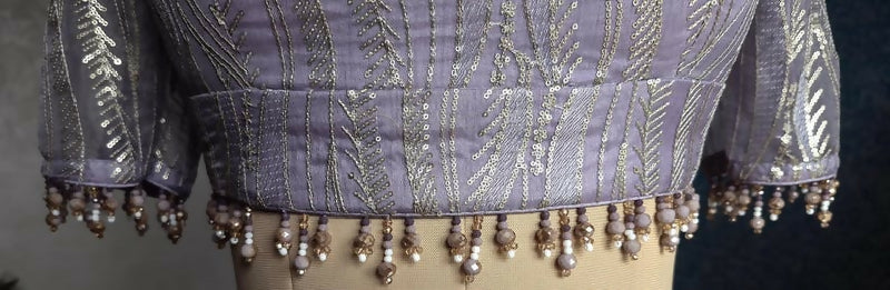Lavender Embroidered Organza Sweetheart Neck Blouse