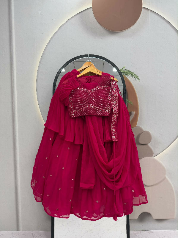 Pleated puff sleeves top with lehenga saree 2pc set