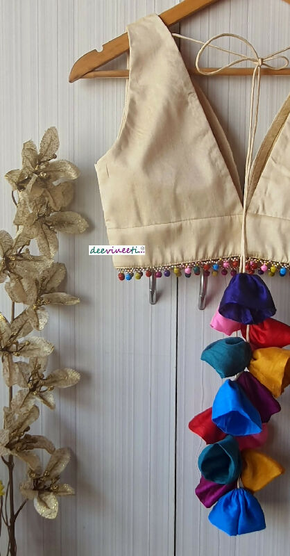 Blended Raw Silk Plunging Neckline Blouse