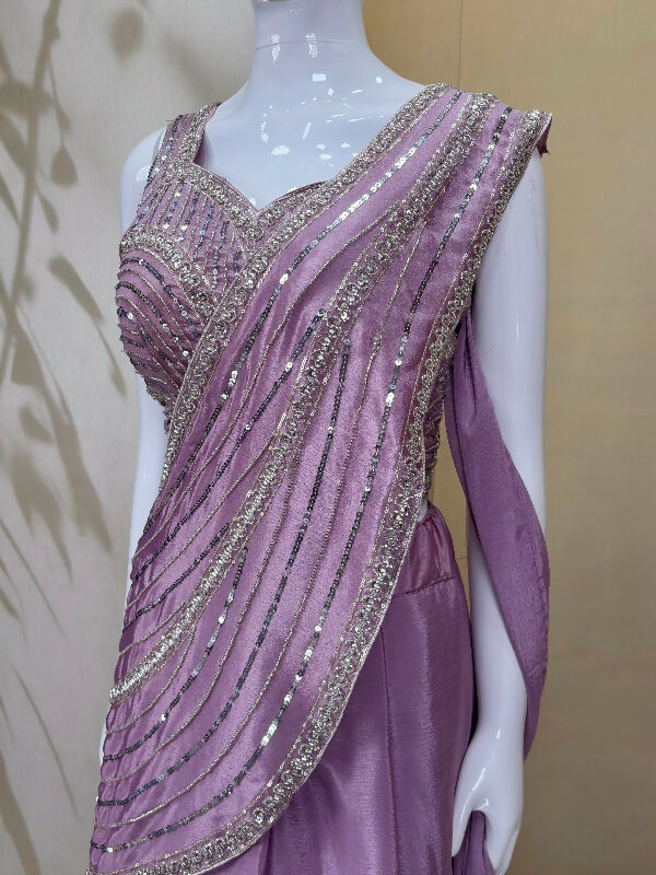 Blue indo western lehenga saree with blouse