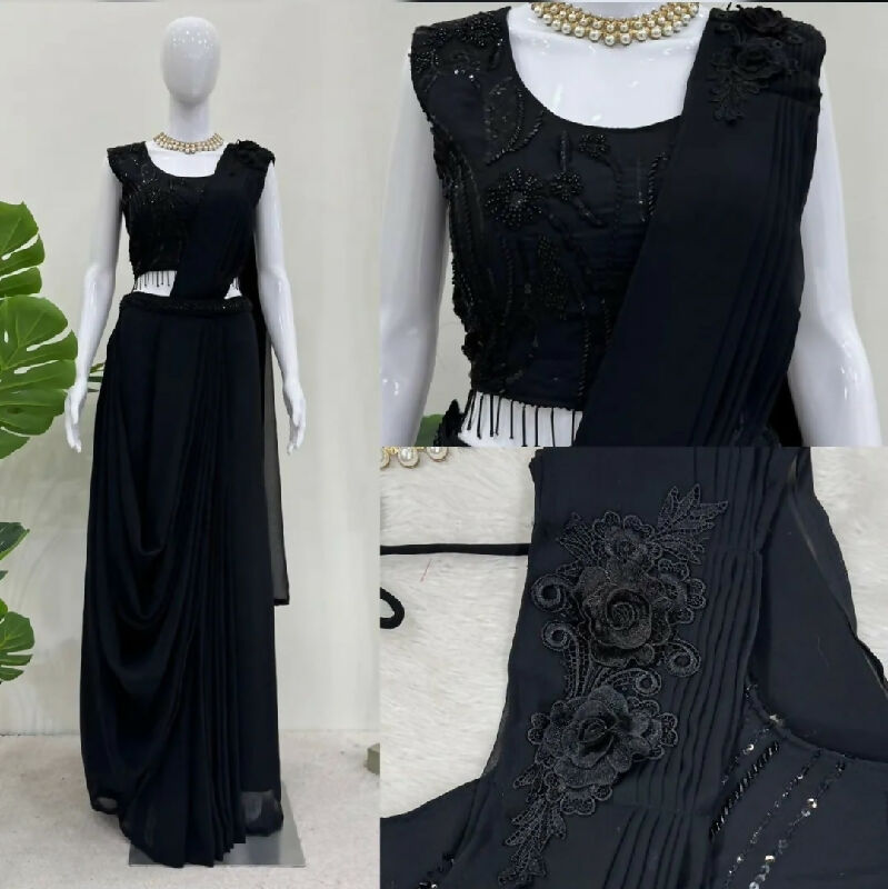 Black ready to wear one min dhoti saree with blouse