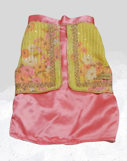 Yellow Floral Sherwani for Dogs, Cats, Puppies, and Kittens - Handcrafted Indian Ethnic Pet Wear