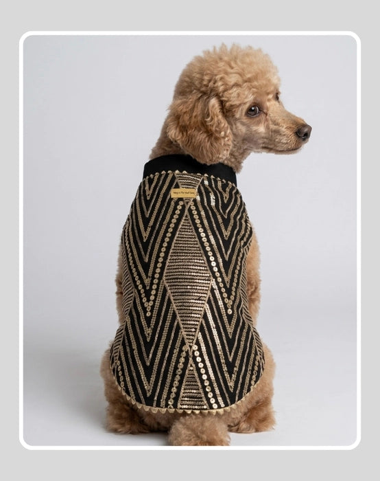 Classic Indian Black & Gold Sherwani for Dogs & Cats | Ethnic Kurta Sherwani for Dog, Cat and Puppy | Ethnic Wear | Mehendi - Dress - Party - Diwali - Wedding Wear
