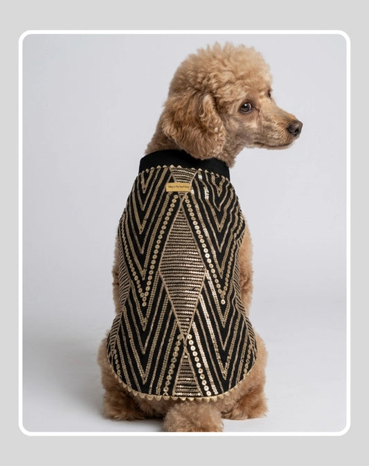 Classic Indian Black & Gold Sherwani for Dogs & Cats | Ethnic Kurta Sherwani for Dog, Cat and Puppy | Ethnic Wear | Mehendi - Dress - Party - Diwali - Wedding Wear