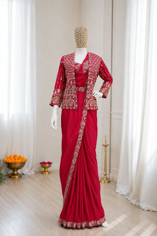 Purple ready to wear one min cape saree with blouse