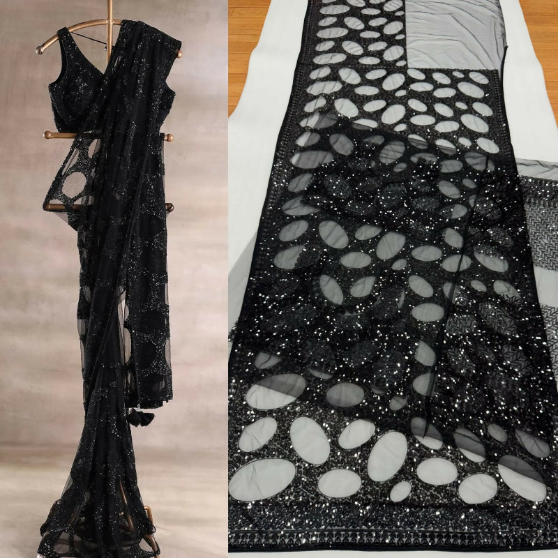 Black cutwork saree with blouse