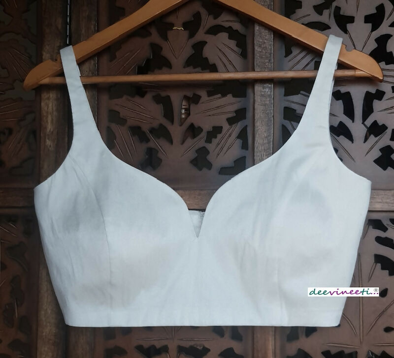 White Blended Raw Silk Sweetheart Neck Blouse