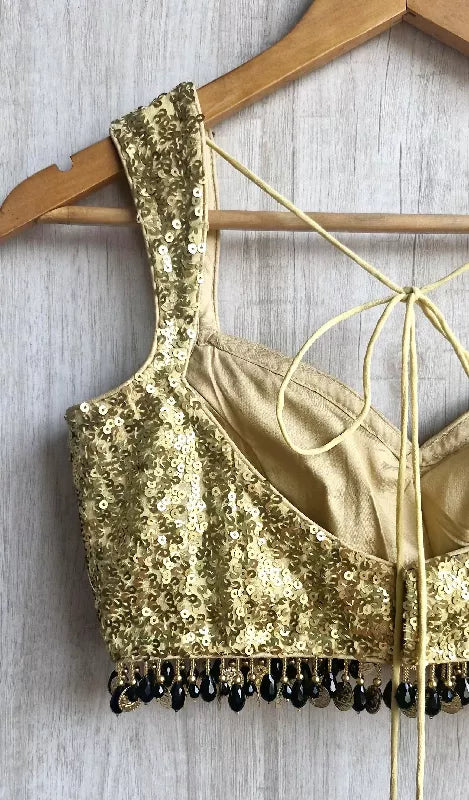 Gold Sequins Sweetheart Neck Blouse