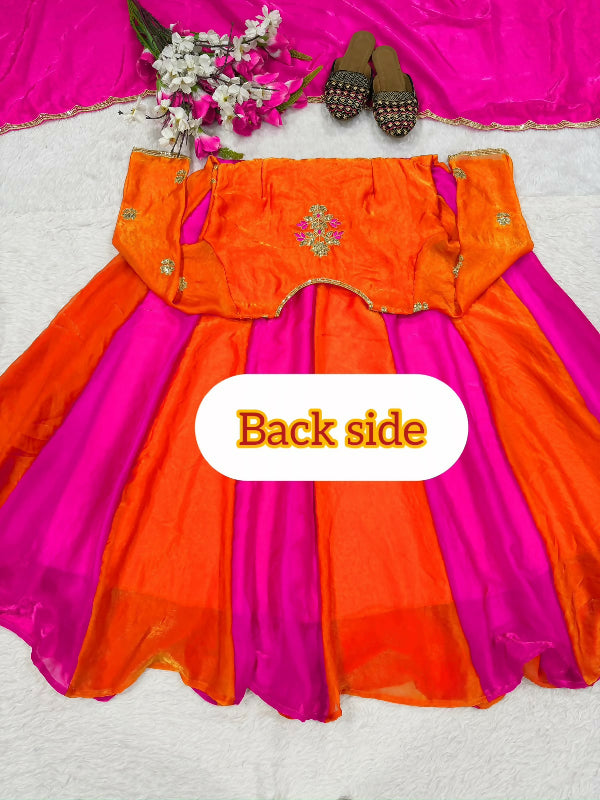 Green choli style v neck flaired anarkali suit with dupatta 2pc set