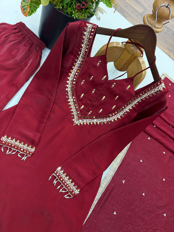 Rani sahiba red choli style kurti with sharara and dupatta 3pc set