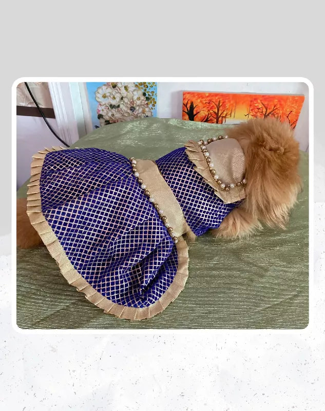 Blue & Gold Lehenga Choli for Dogs & Cats | Dog Lehenga | Pet Lehenga Choli | Indian Dress for Dogs, Cats & Pets | Traditional Wedding & Festival Outfit
