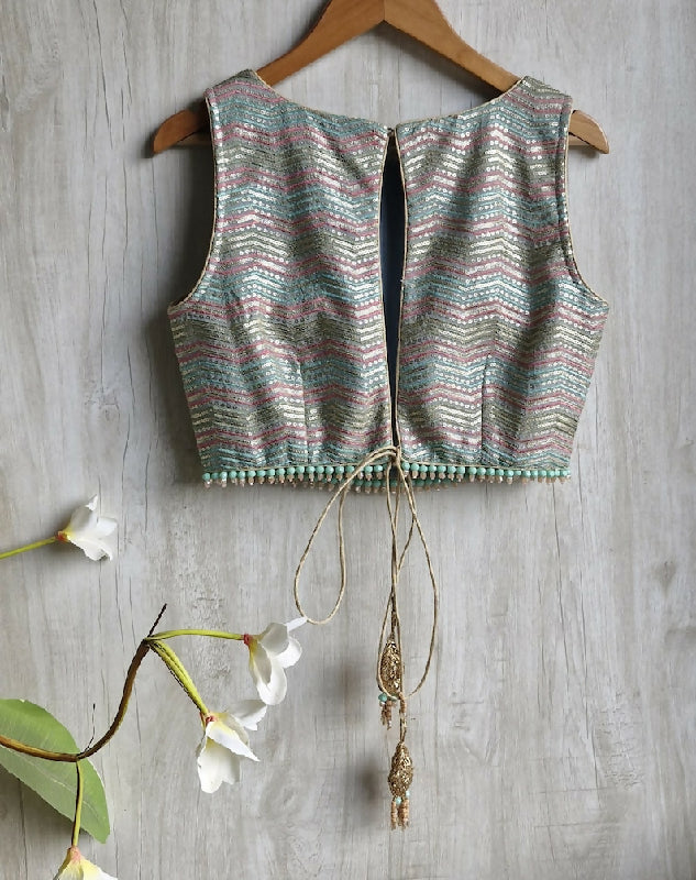 Embroidered Georgette Blouse, Multicolor Fringes