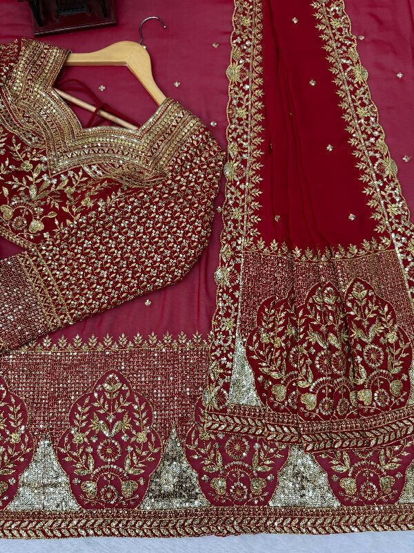 Red bridal 3pc heavy saree with blouse and dupatta set