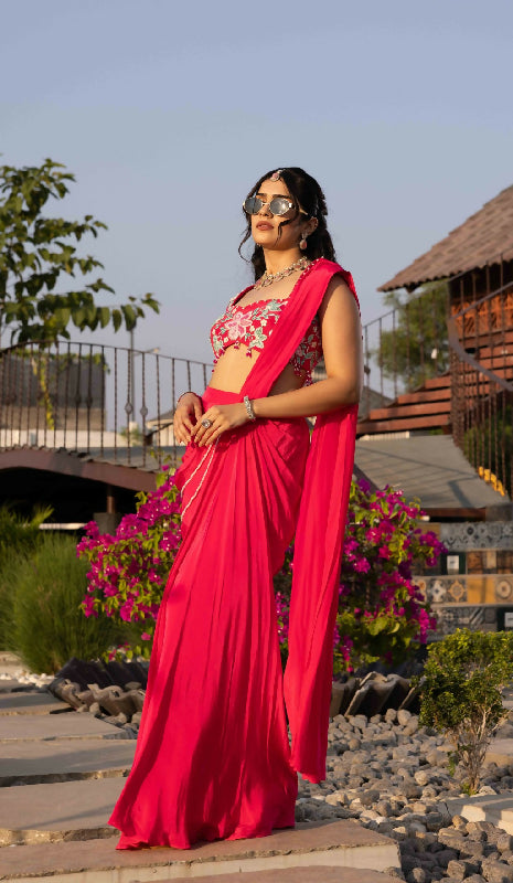 CHANDANI - Hot Pink Drape Saree