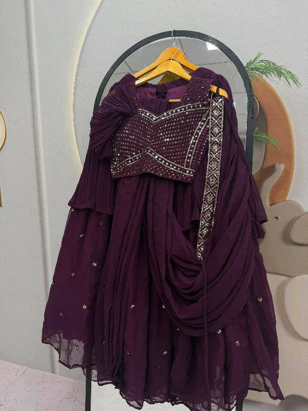 Pleated puff sleeves top with lehenga saree 2pc set