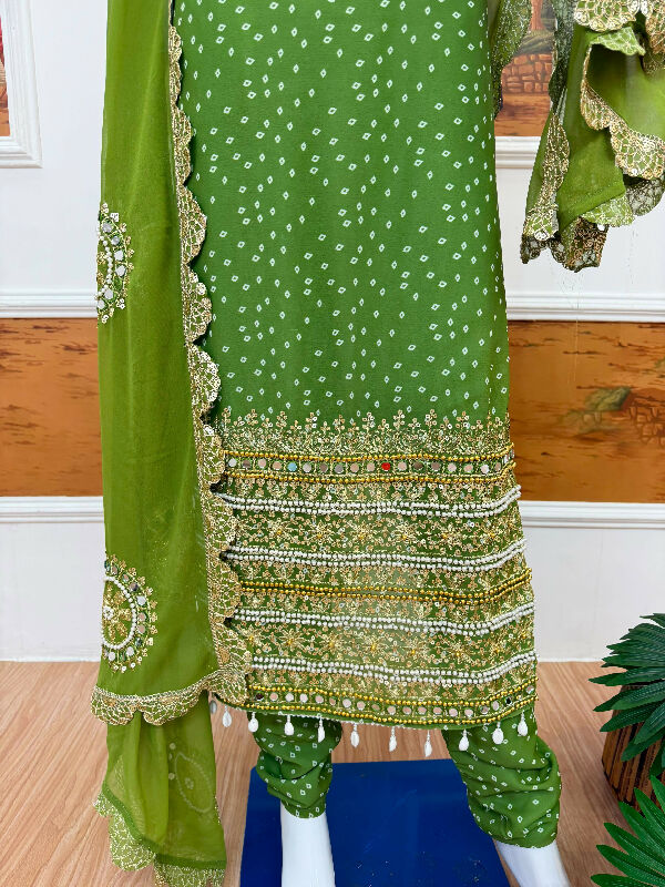 Purple sleeveless pearl work long kurti with pent and dupatta 3pc set