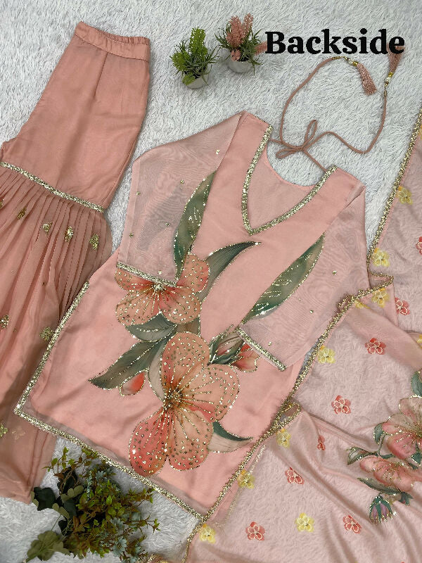 Pink indian punjabi kurti with sharara abd dupatta 3pc set