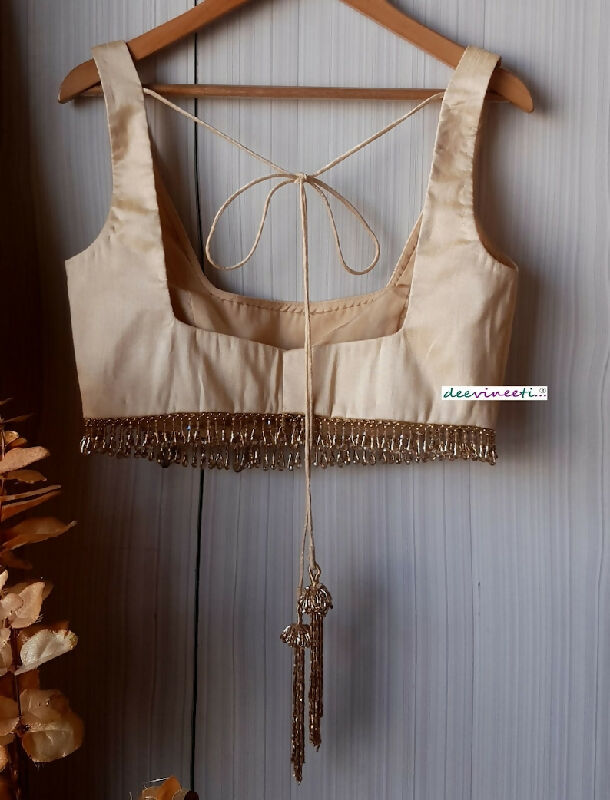 Light Gold Blended Raw Silk Deep Square Neck Blouse