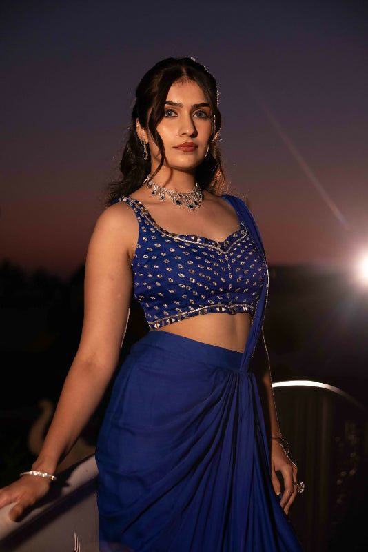 HUSN - Royal Blue Drape Saree