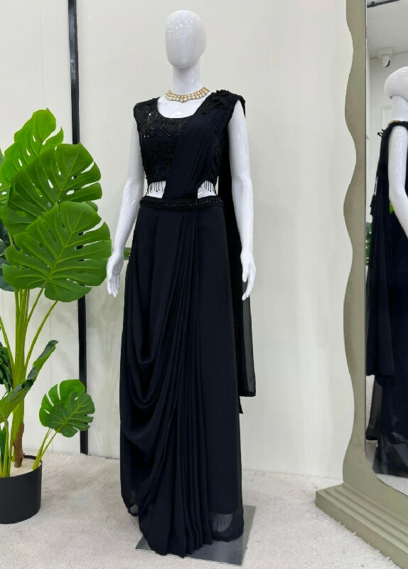 Black ready to wear one min dhoti saree with blouse