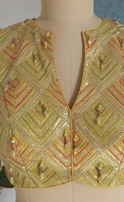 Embroidered Georgette Saree Blouse, V Neck Elbow Sleeves