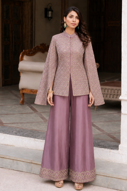Purple indo western slit kurti with palazzo 2pc set