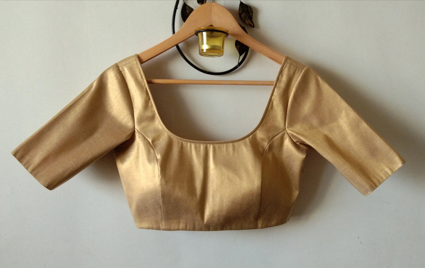 Gold Tissue Silk Blouse Elbow Sleeves