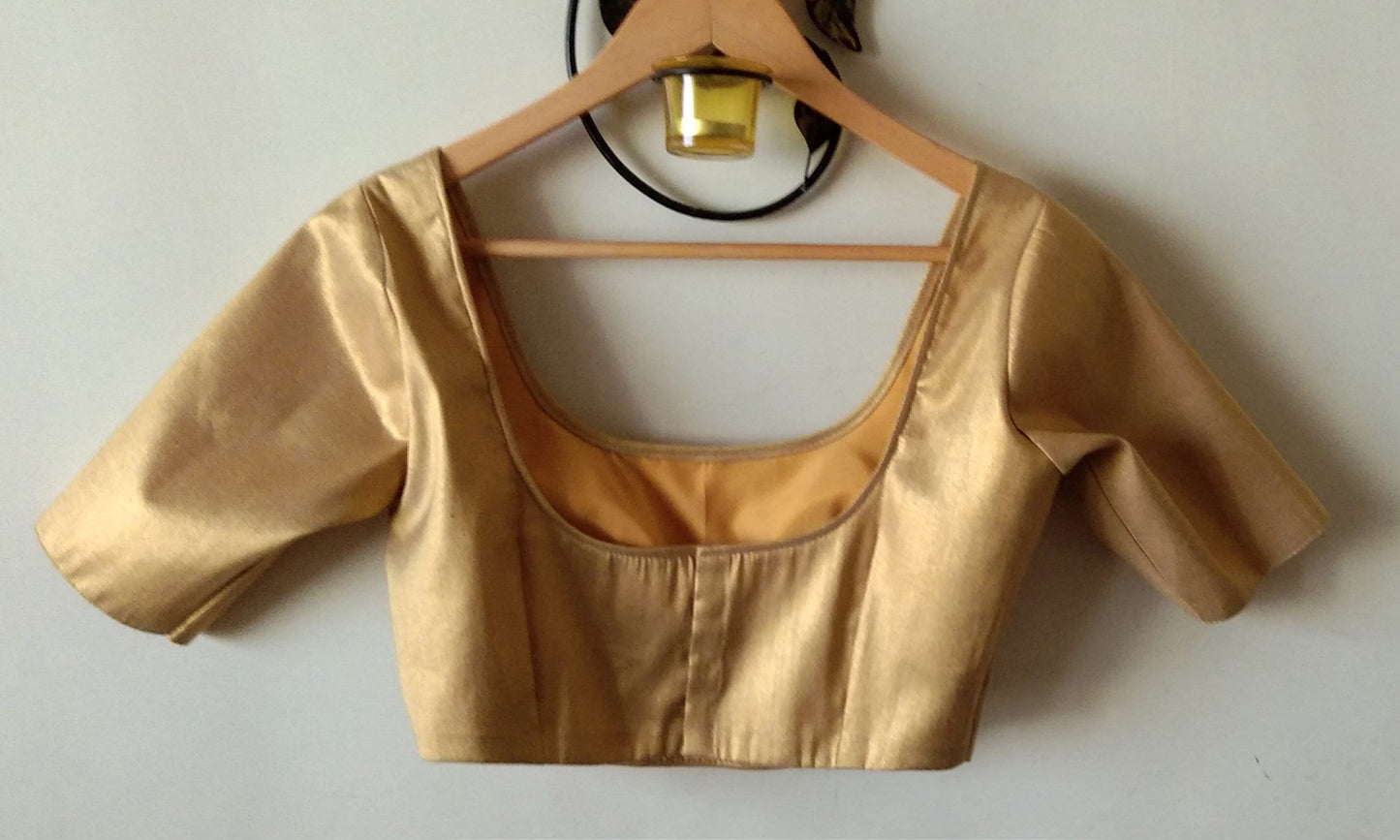 Gold Tissue Silk Blouse Elbow Sleeves