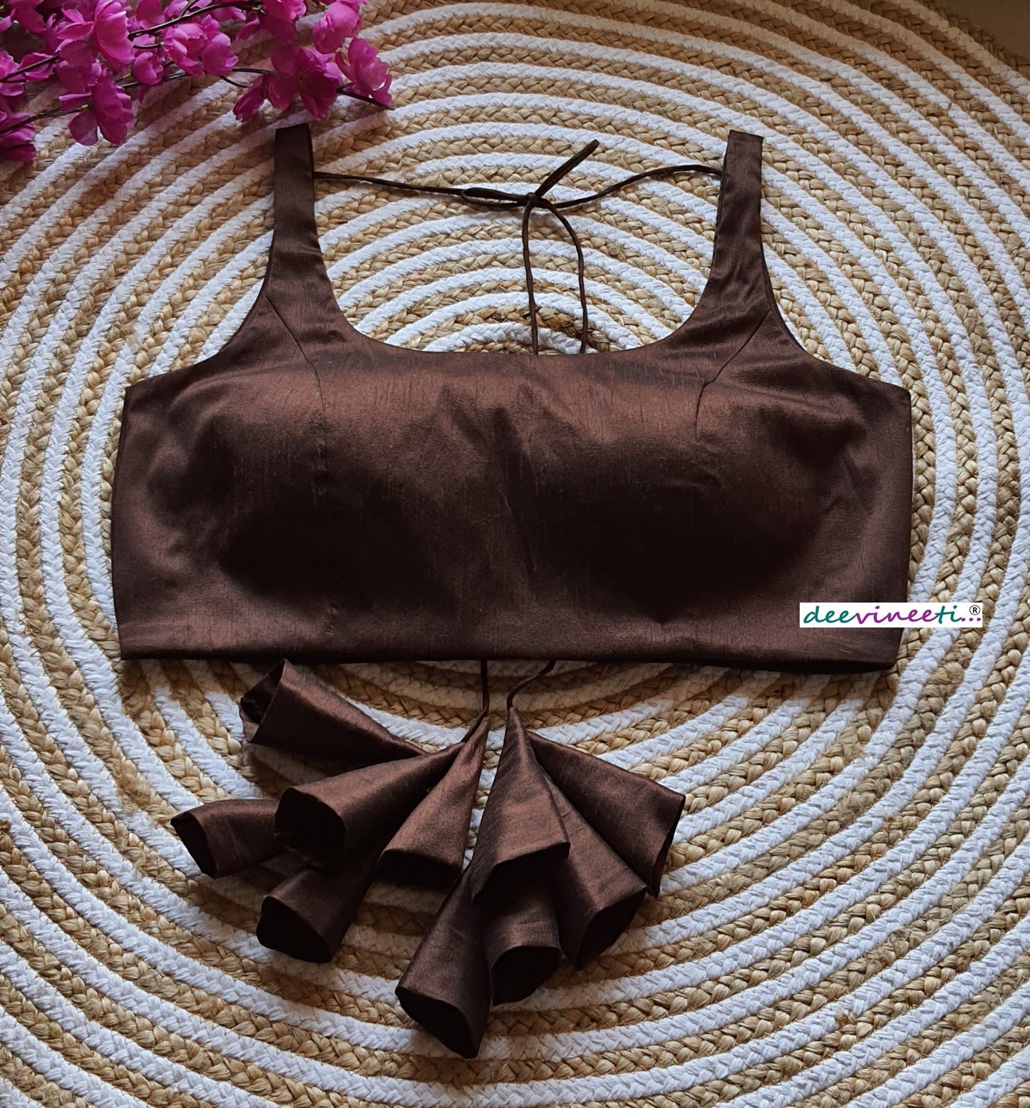 Blended Raw Silk U Neck Blouse
