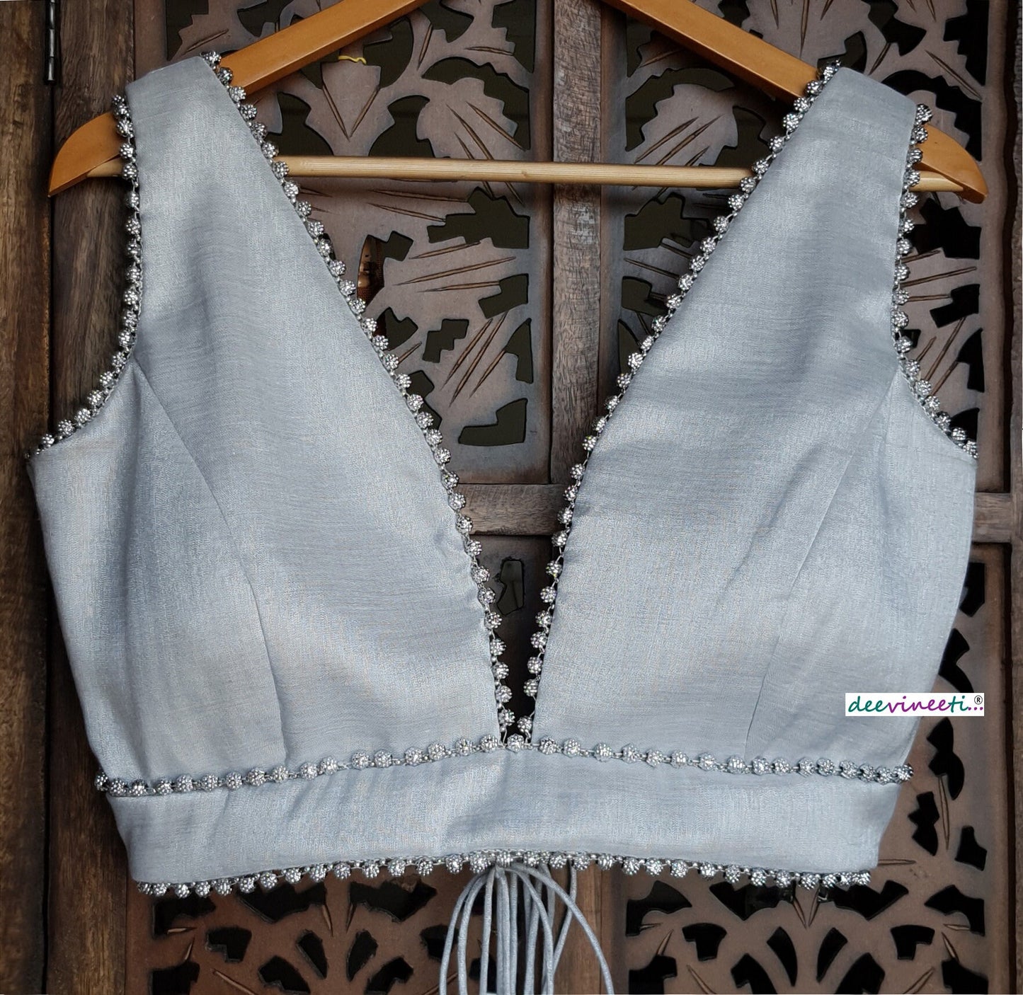 Silver Banarasi Tissue Plunging Neckline Blouse