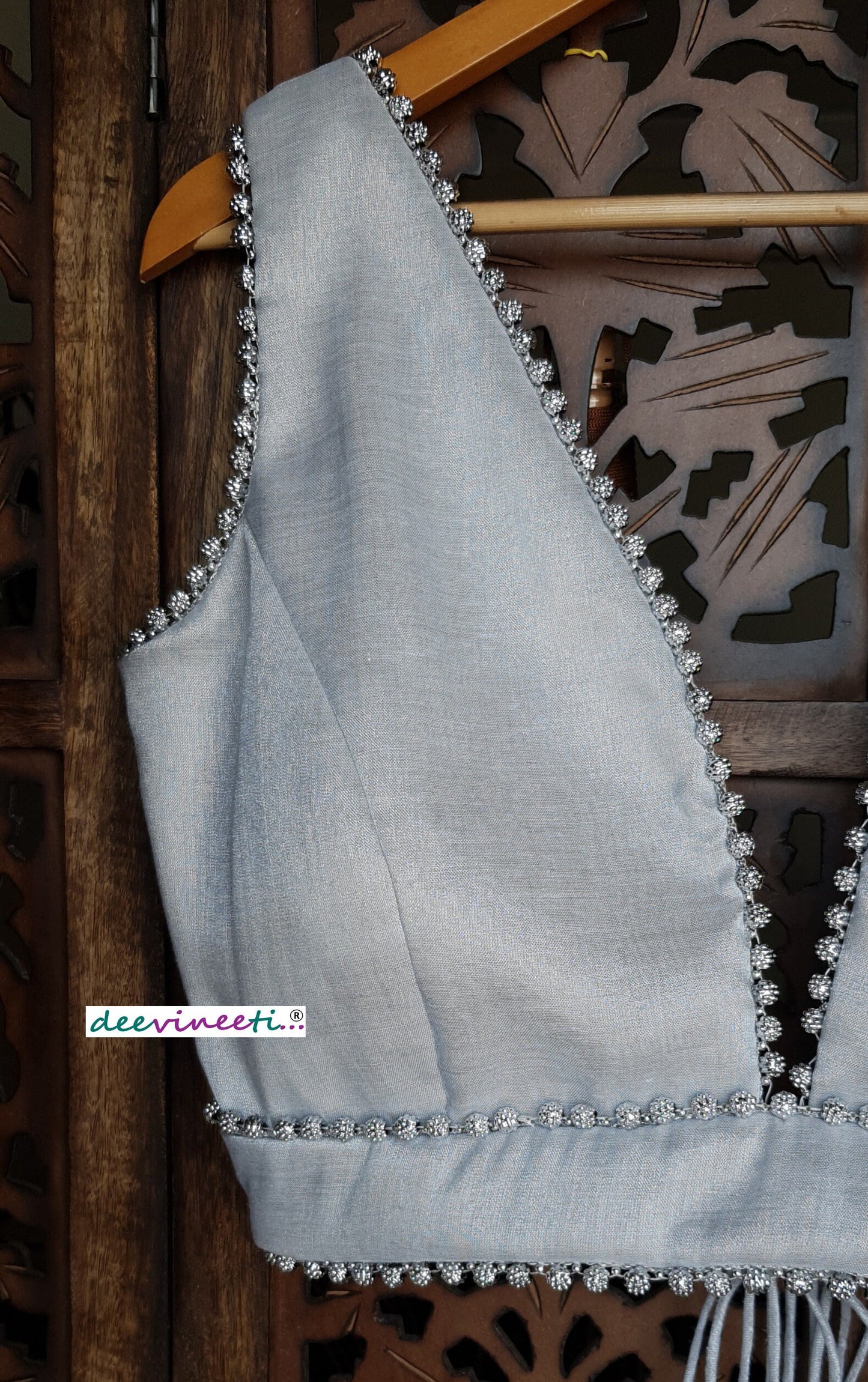 Silver Banarasi Tissue Plunging Neckline Blouse