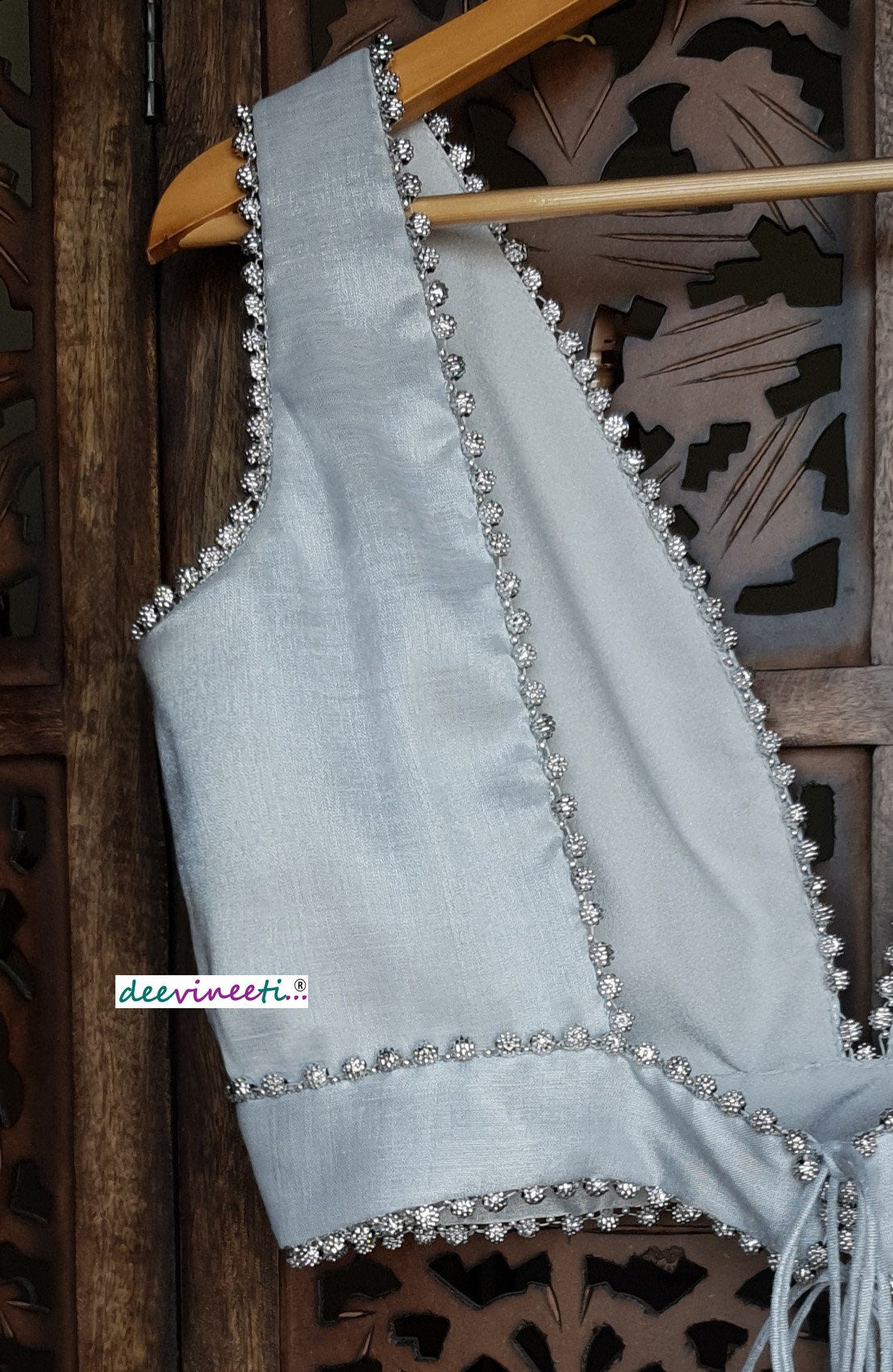 Silver Banarasi Tissue Plunging Neckline Blouse