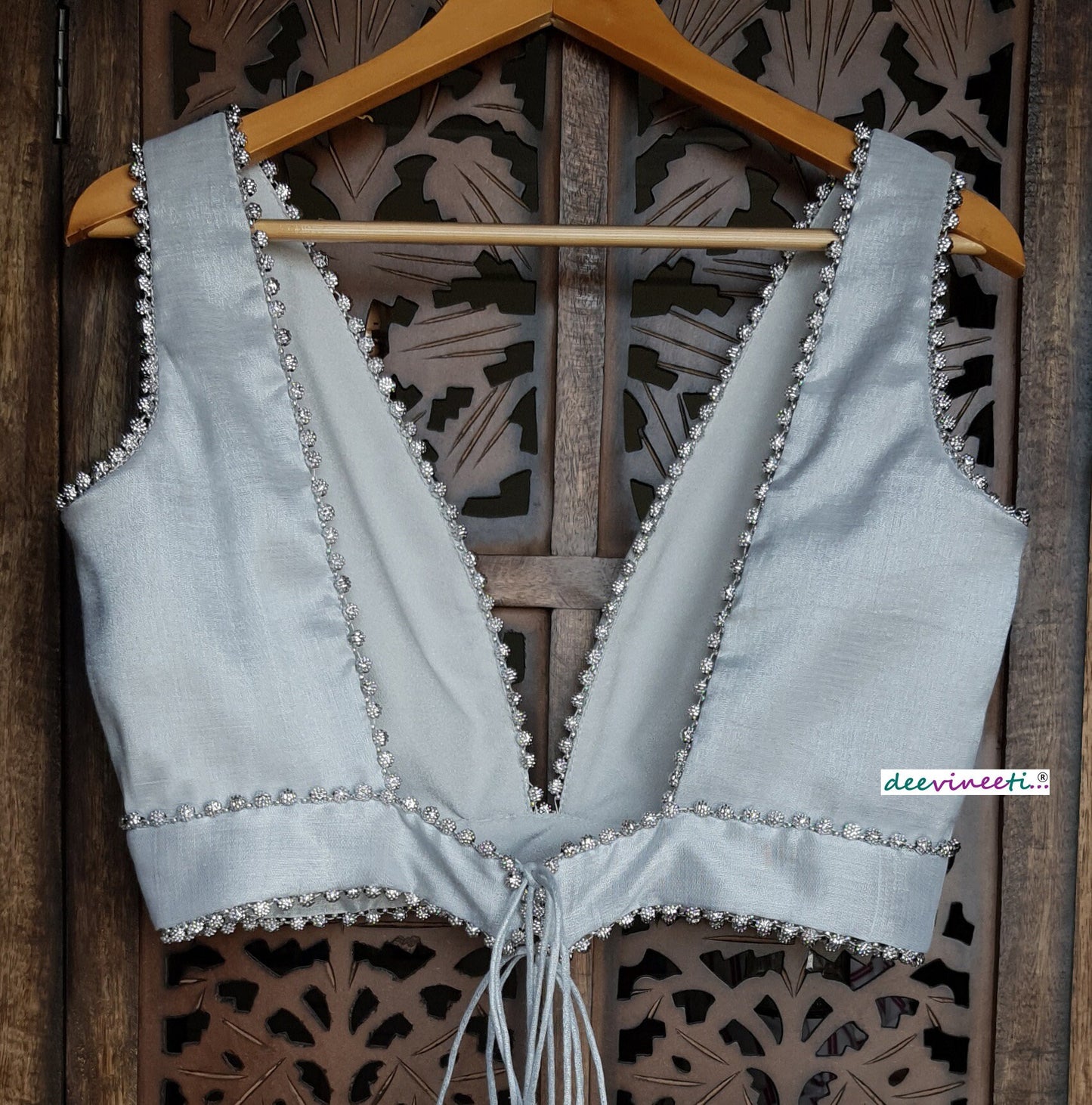 Silver Banarasi Tissue Plunging Neckline Blouse