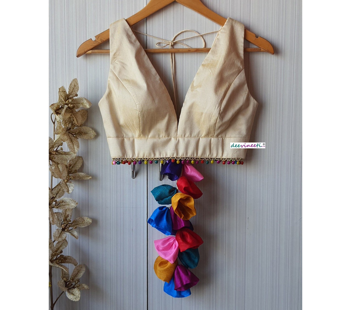 Blended Raw Silk Plunging Neckline Blouse