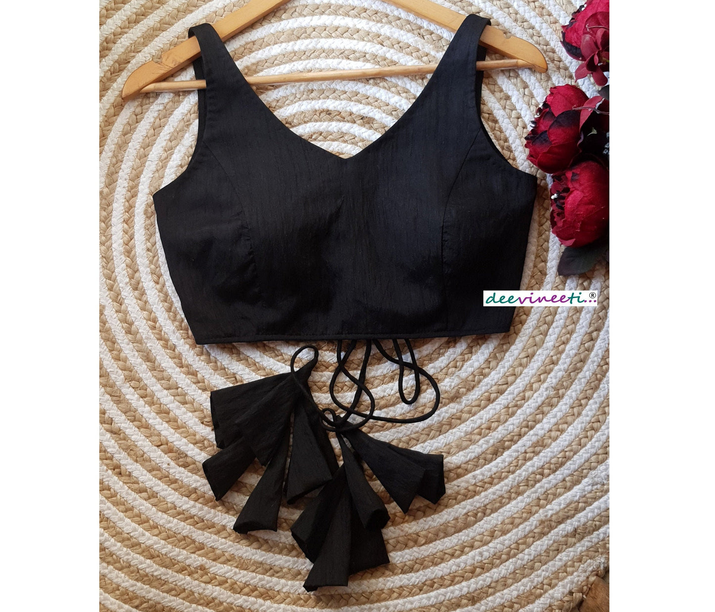 Blended Raw Silk V Neck Blouse Open Back
