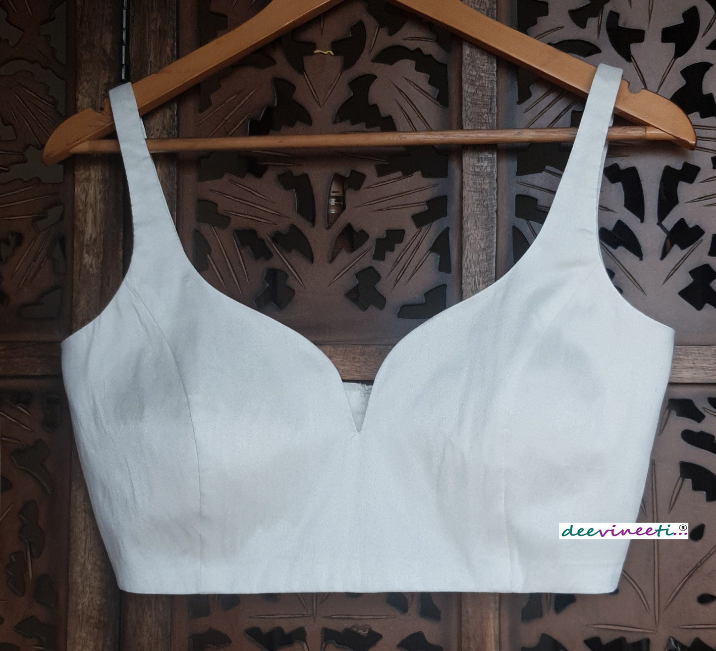 White Blended Raw Silk Sweetheart Neck Blouse