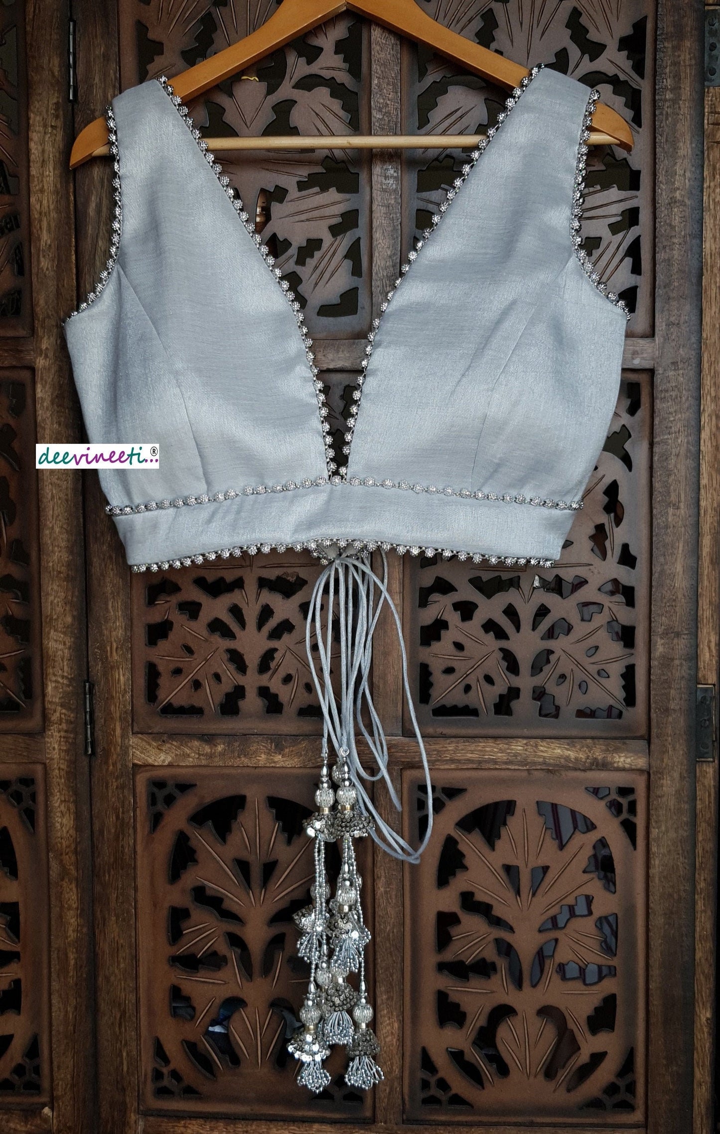 Silver Banarasi Tissue Plunging Neckline Blouse