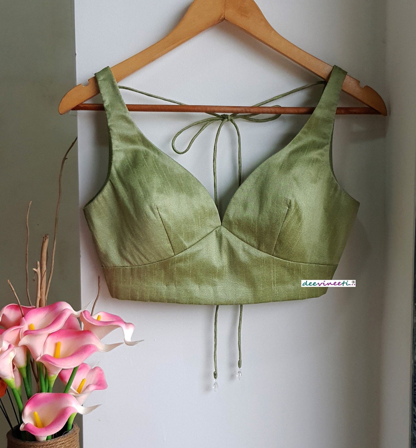 Blended Raw Silk Deep Sweetheart Neck Blouse
