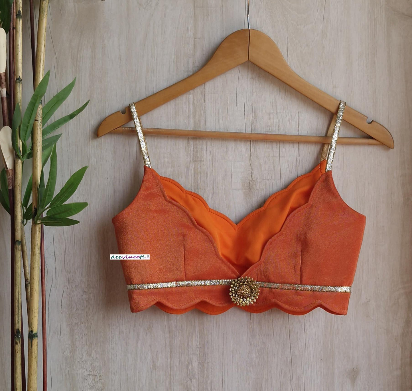 Orange Tissue Silk Spaghetti Blouse