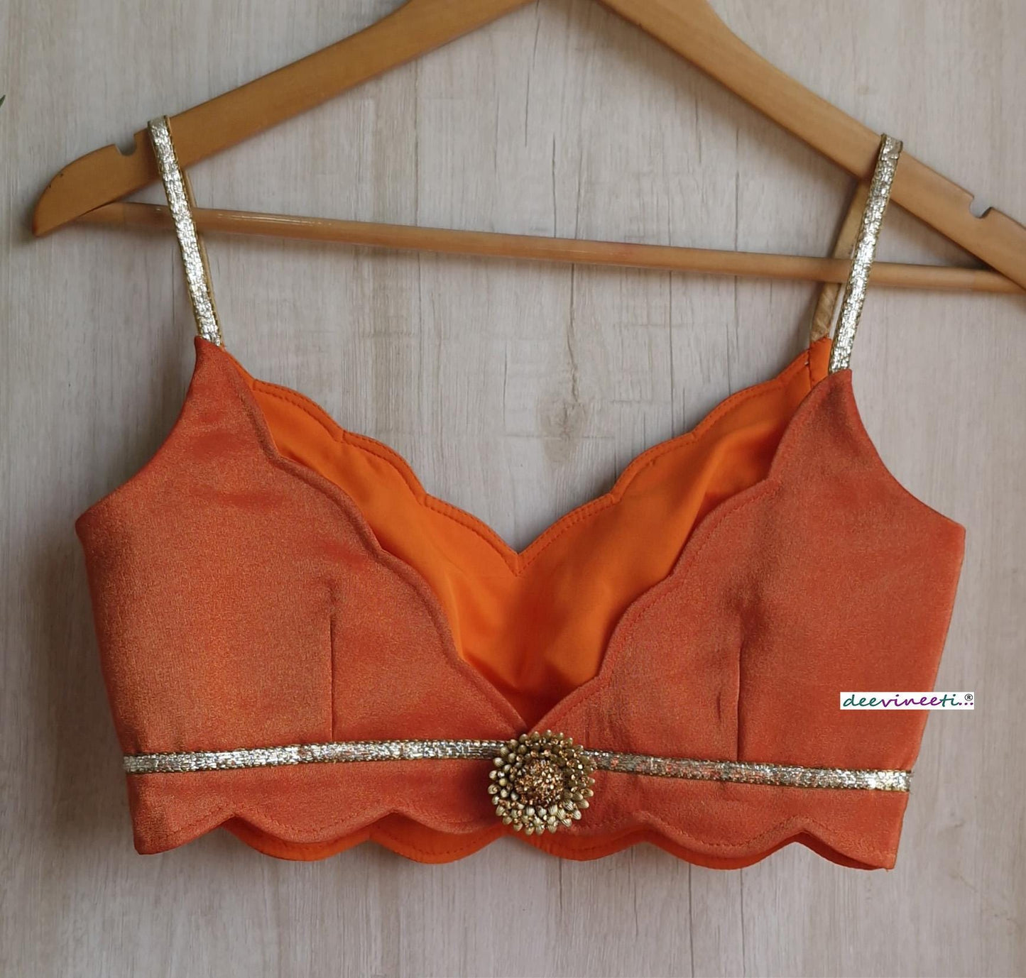 Orange Tissue Silk Spaghetti Blouse