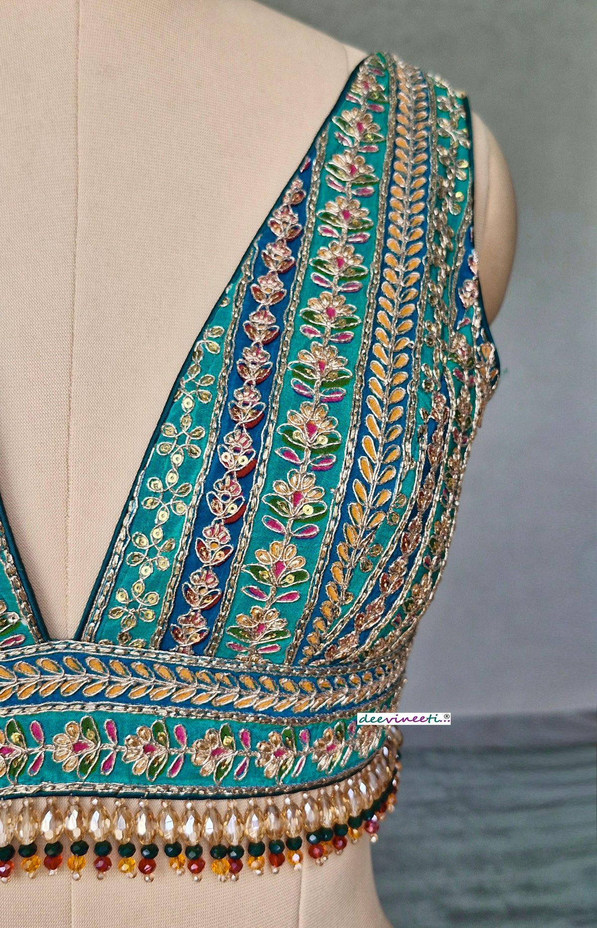Green Embroidered Plunge Neckline DVBL_402