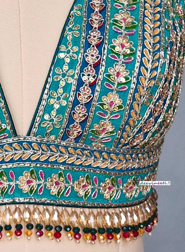 Green Embroidered Plunge Neckline DVBL_402