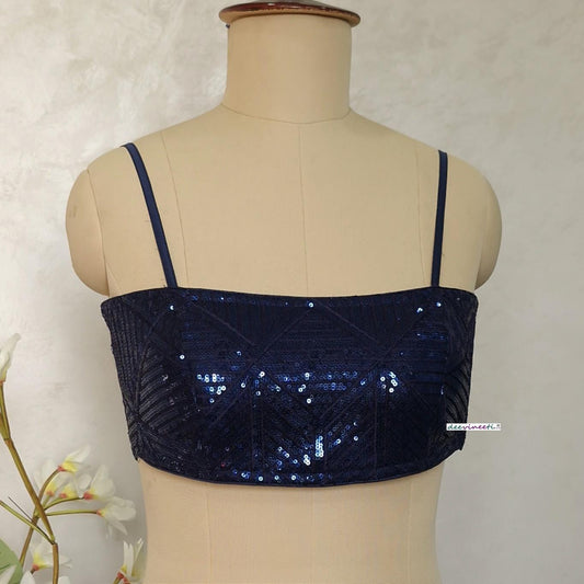 Deep Blue Sequin Embroidered Spaghetti Blouse DVBL_405