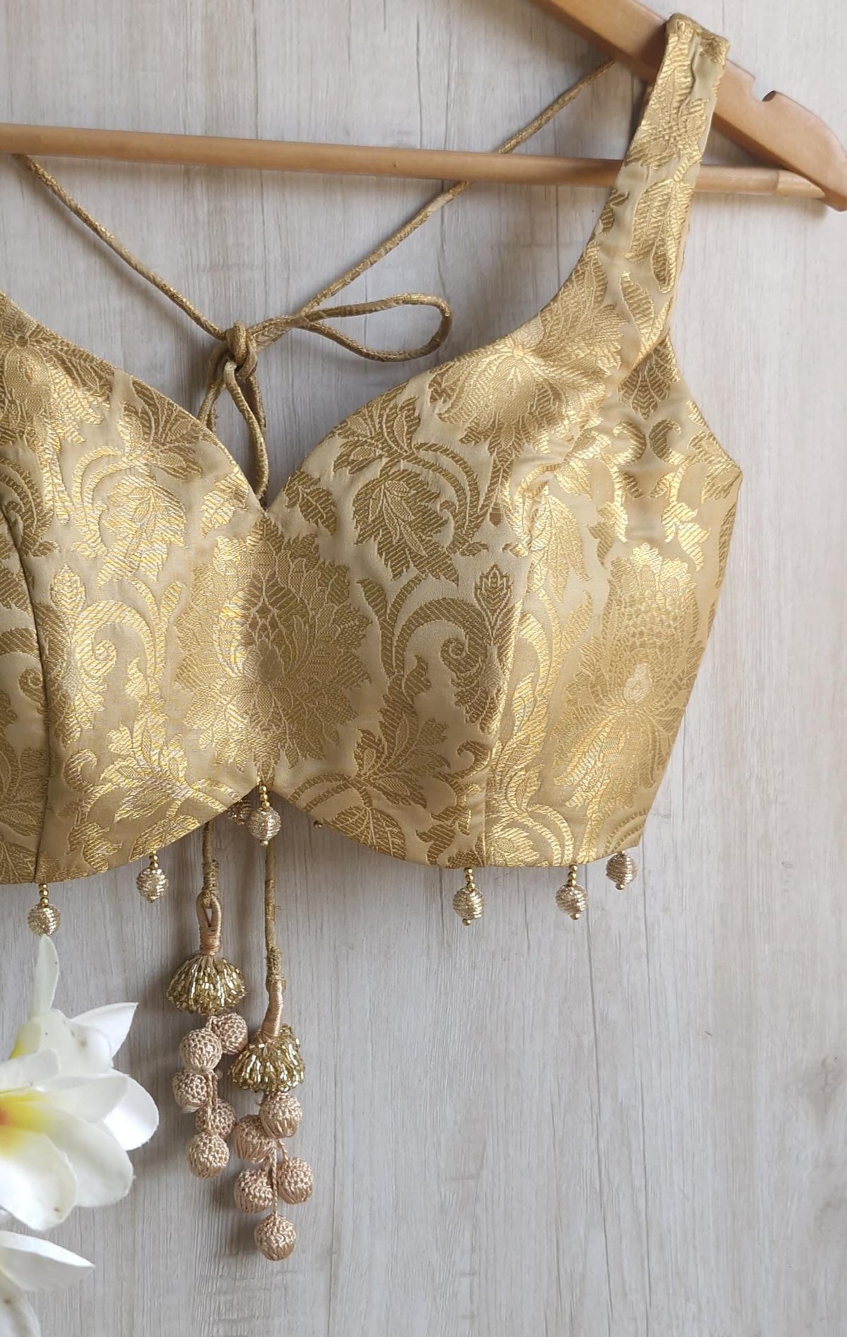 Gold Banarasi Brocade Blouse Sleeveless DVBL_411