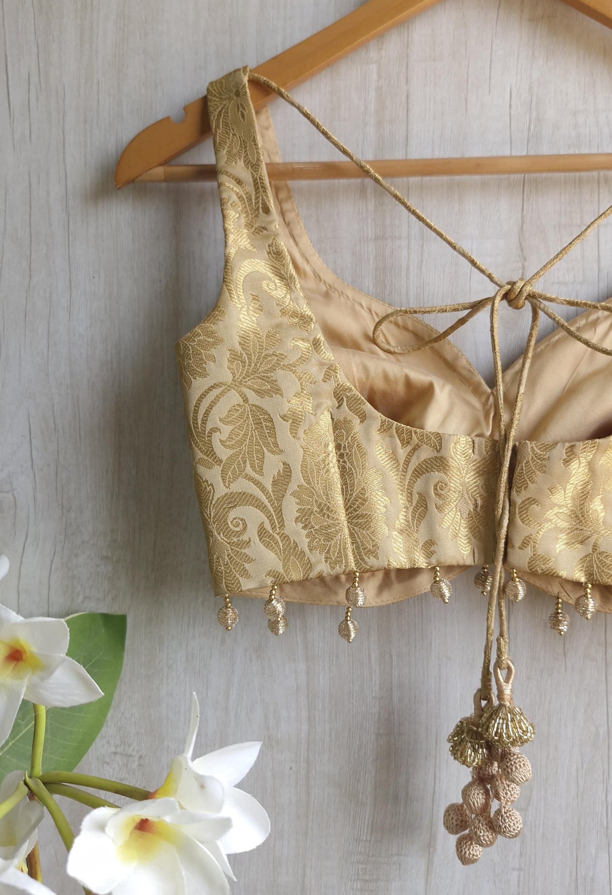 Gold Banarasi Brocade Blouse Sleeveless DVBL_411